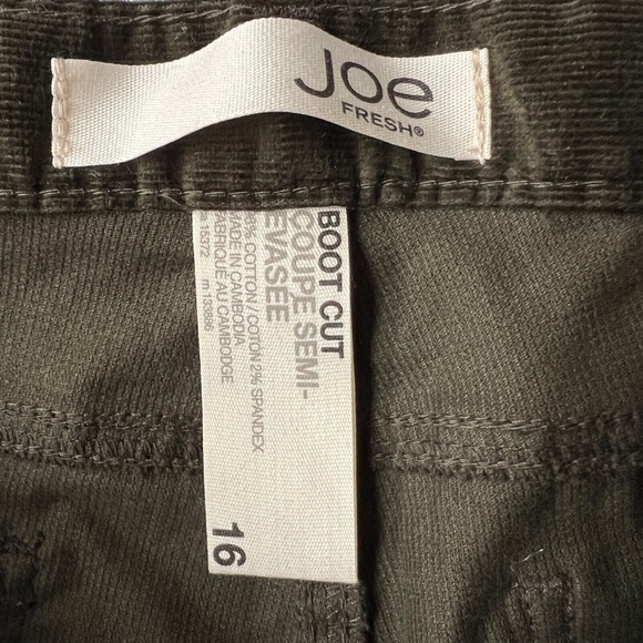 NWT Joe Fresh PANTS Corduroy Dark Green Boot Cut Size 16 Sits Low On Waist NEW - Picture 5 of 7